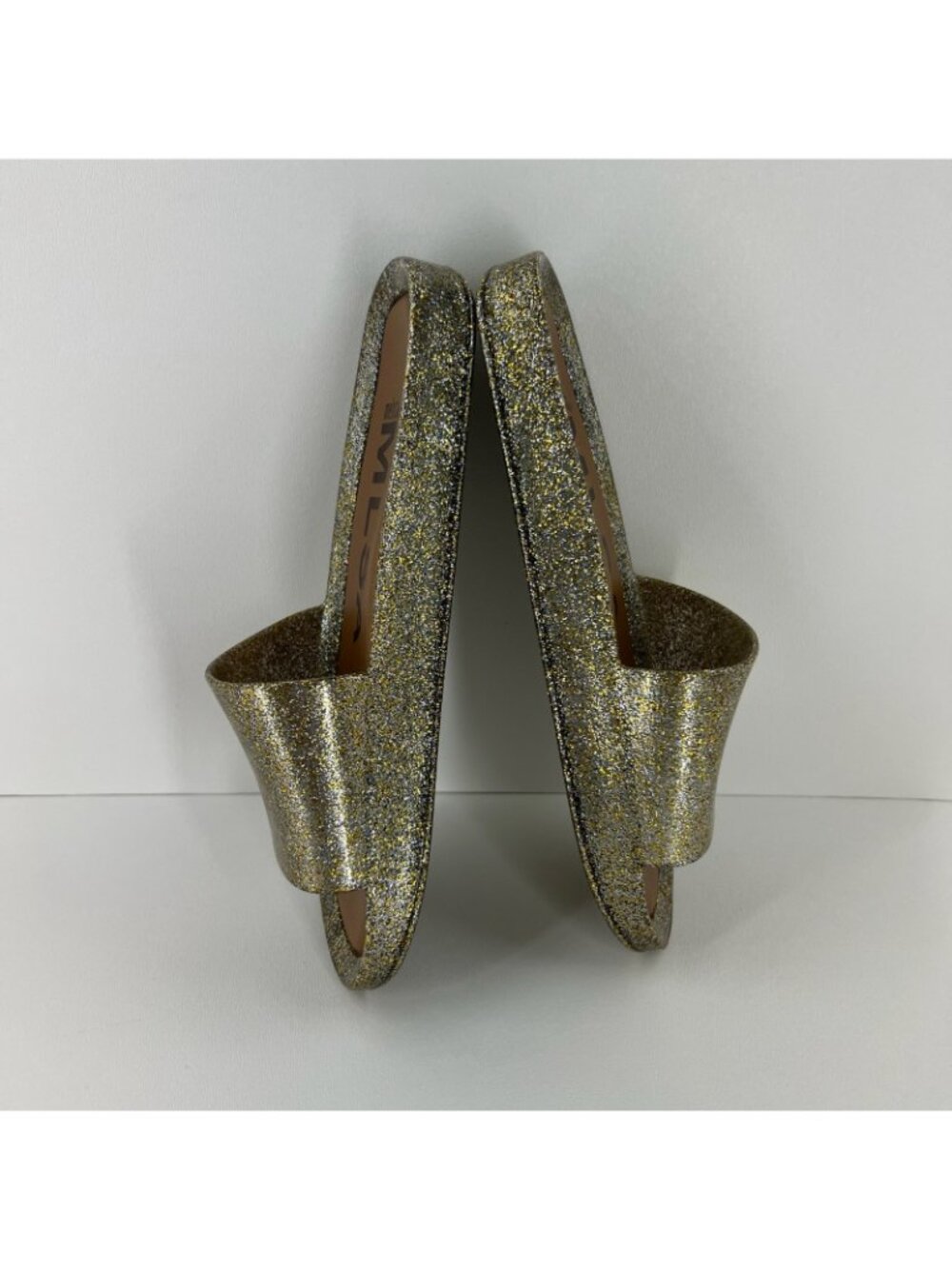 Melissa Beach Slide Sandals Womens 40 Jelly Slip On Flat Pool Shoes Gold Glitter - Picture 4 of 11